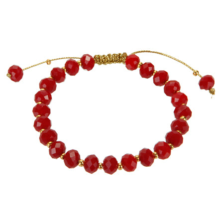 Pulsera Con Rondel Rojo Opaco Y Cordón Oro