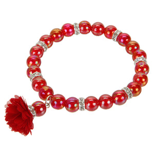 Pulsera Con Cuenta Brillante Roja Y Dije De Rosa