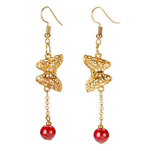 Aretes Oro Mariposa Con Cristal Rojo