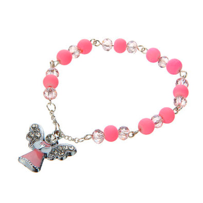 Fantasías Miguel Clave:FC40 Pulsera Decenario Rosa-Plata Con Ángel