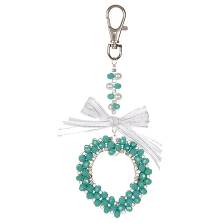 Llavero Corazón Tejido Jade Y Moño Blanco