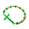 Fantasías Miguel Clave:FC54 Pulsera Con Cuenta Caucho Verde-Marfil Y Cruz Curva