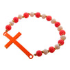 Fantasías Miguel Clave:FC55 Pulsera Con Cuenta Caucho Marfil-Naranja Con Cruz Curva