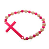 Fantasías Miguel Clave:FC56 Pulsera Con Cuenta Caucho Rosa-Marfil Con Cruz Curva