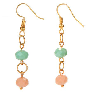 Aretes Con Engarces Oro Y Rondeles Durazno-Menta