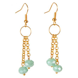 Aretes Largos Oro-Menta Con Cadena Y Rondeles