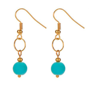 Aretes Oro Con Cuenta Caucho Turquesa