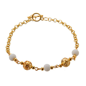 Pulsera De Cadena Oro Con Cuentas Blanco Caucho