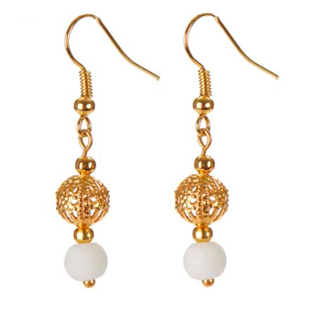 Aretes De Bola Filigrana Oro Y Cuenta Redonda Caucho