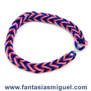 Pulsera Con Ligas Espina De Pescado Rosa-Azul