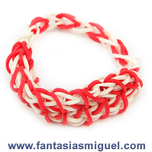 Pulsera Con Ligas Doble Rombo Rojo-Blanco