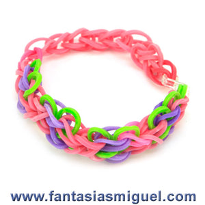 Pulsera Con Ligas Morado-Rosa-Limón