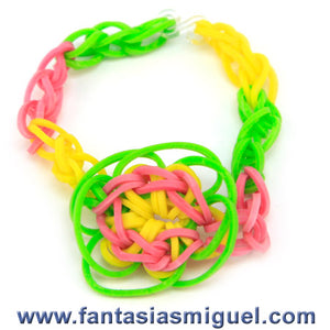 Pulsera Con Liga Flor Amarillo-Rosa-Limón