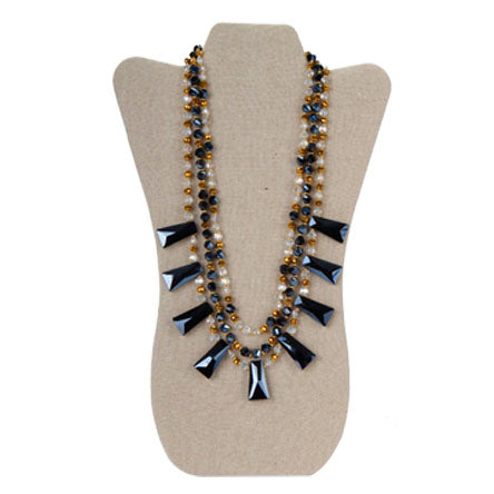 Collar Oro-Cristal Con Cuenta Facetada Negro