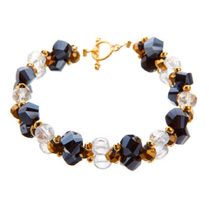 Pulsera De Cuentas Escalera Negro Y Cuentas Cristal
