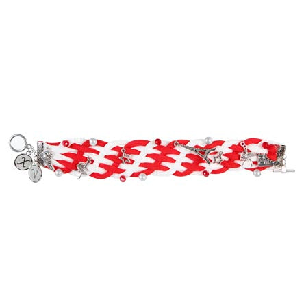 Pulsera Tejida Rojo/Blanco Con Dijes
