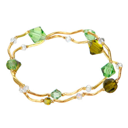 Pulsera Ondulada Con Cristales Verdes