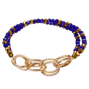 Pulsera Con Cadena Y Rondeles Azul-Oro