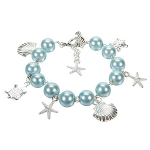 Pulsera De Perlas Azules Con Dijes Marinos