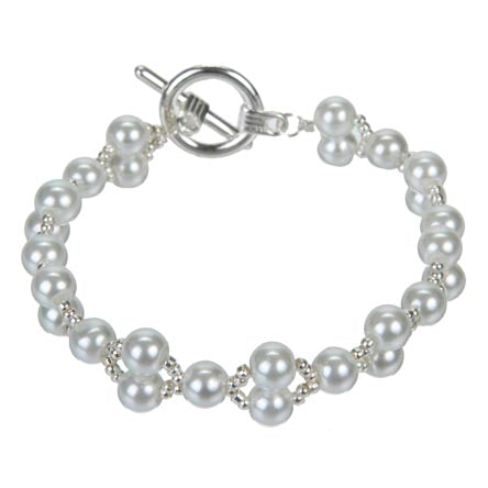 Pulsera De Perlas Blanco/Plata