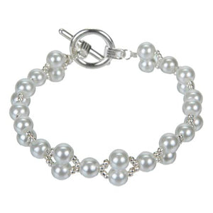 Pulsera De Perlas Blanco/Plata