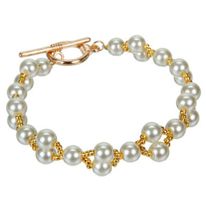 Pulsera De Perlas Blanco/Oro
