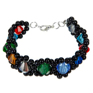 Pulsera De Perlas Negras Con Cristales De Colores