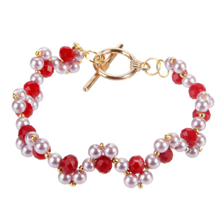Pulsera De Perlas Lavanda Con Rondel Rojo
