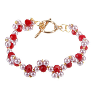 Pulsera De Perlas Lavanda Con Rondel Rojo