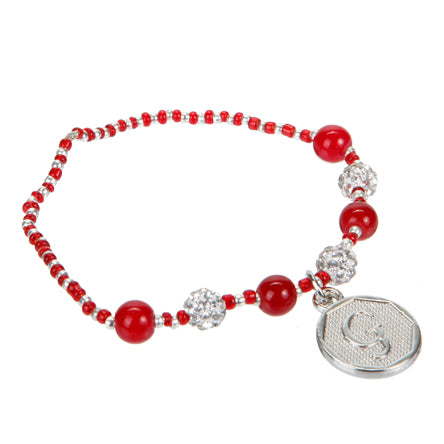 Pulsera De Chaquira Rojo/Plata Con Dije De Letra