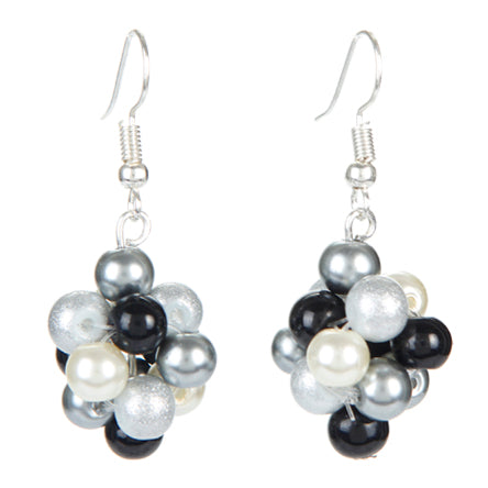 Aretes Con Enjambres De Perlas Blanco/Negro