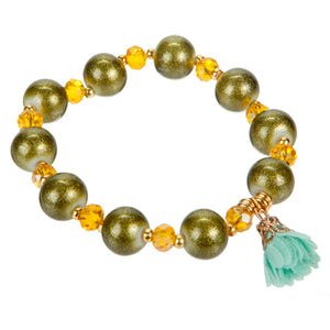 Pulsera De Perlas Verdes Con Cristales Amarillos