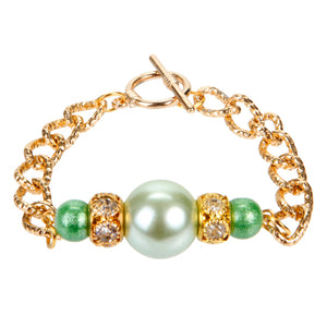 Pulsera De Cadena Con Perla Blanca Y Verde