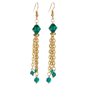 Aretes Con Cadena Oro Y Cristal Preciosa