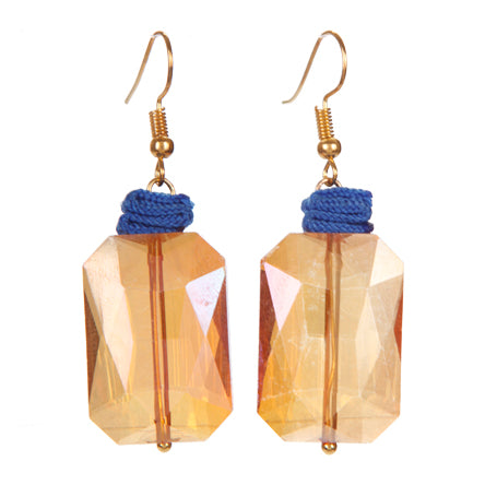 Aretes De Cristales Miel Con Cordón Azul