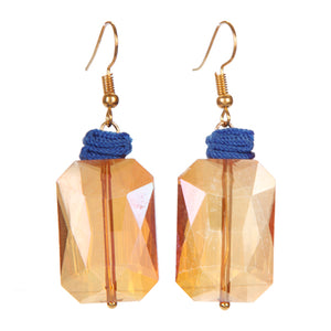 Aretes De Cristales Miel Con Cordón Azul