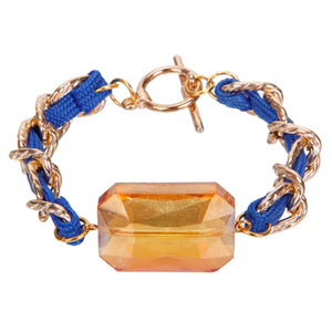 Pulsera De Cadena Y Cordón Azul Con Cristal Miel