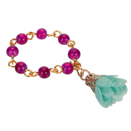 Anillo Morado Con Dije De Rosa De Tela Menta