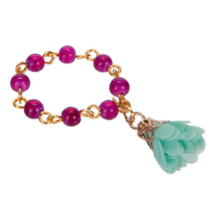 Anillo Morado Con Dije De Rosa De Tela Menta
