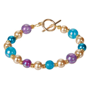 Pulsera De Perlas Y Cristales Azul/Morado