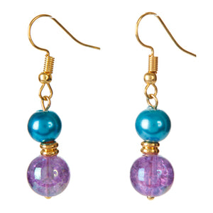 Aretes De Perla Azul Y Cristal Morado