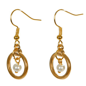 Aretes Oro Con Perlas Blancas