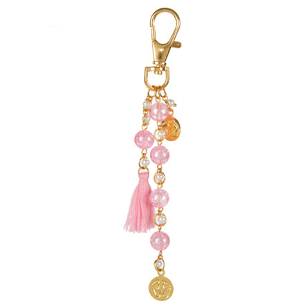 Llavero Con Cuenta Cristal Y Borla Rosa