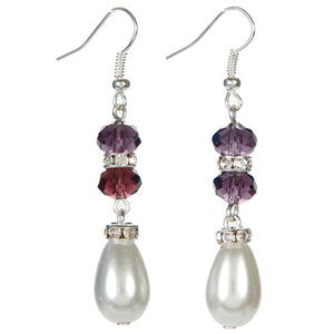 Aretes Morado Con Perla Gota