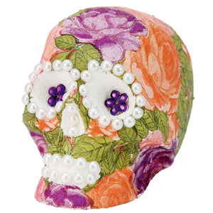 Cráneo Decoupage Morado-Naranja Con Perlas