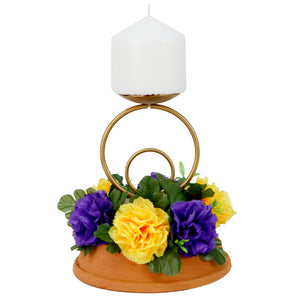 Base Candelabro Con Vela Y Claves Amarillo-Morado