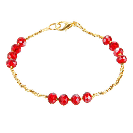 Pulsera Con Rondel Cristal Rojo Oro