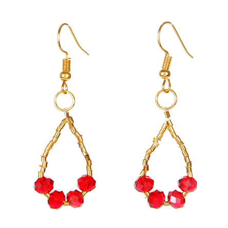 Aretes Con Rondel Cristal Rojo Oro