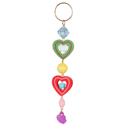 Llavero Corazón De  Madera Y Cuentas Plasticas