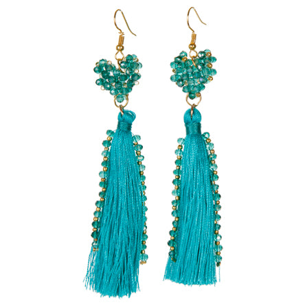 Aretes Corazón Con Rondeles Y Borlas Jade